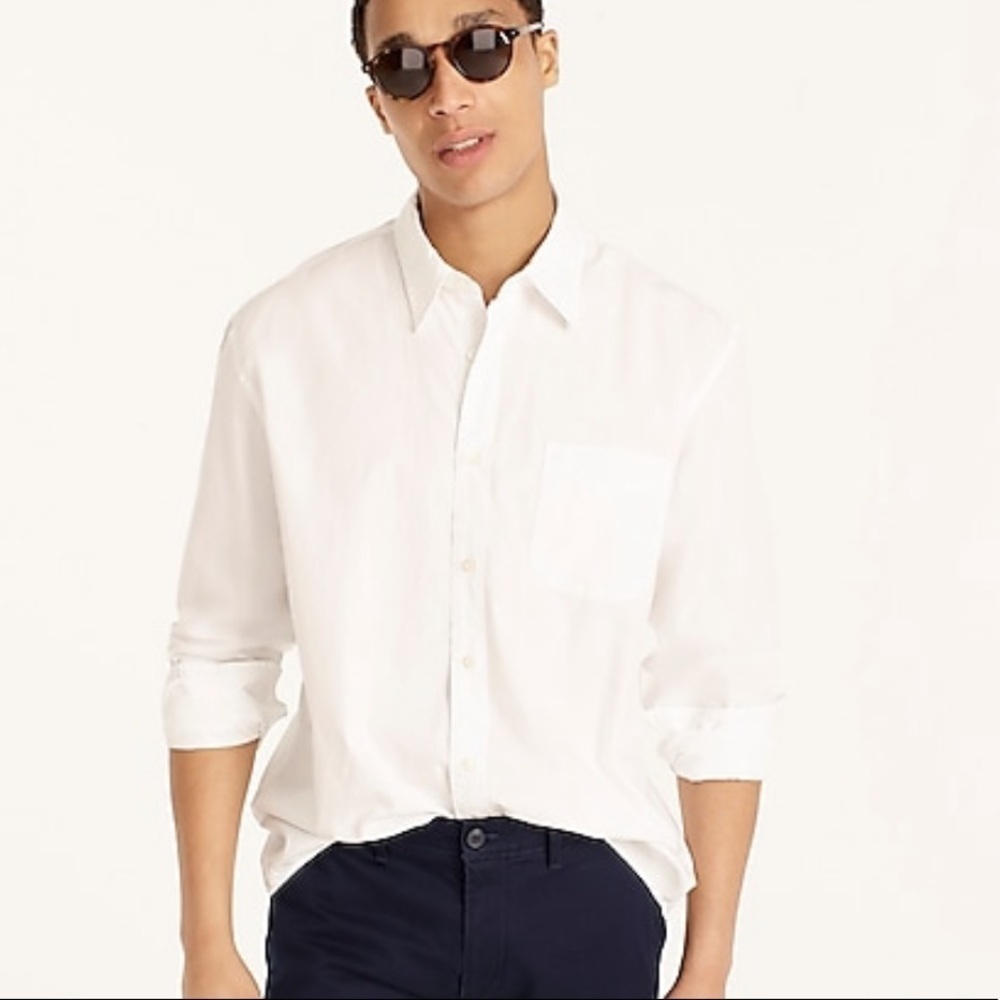 J crew relaxed short sleeve organic cotton poplin shirt white